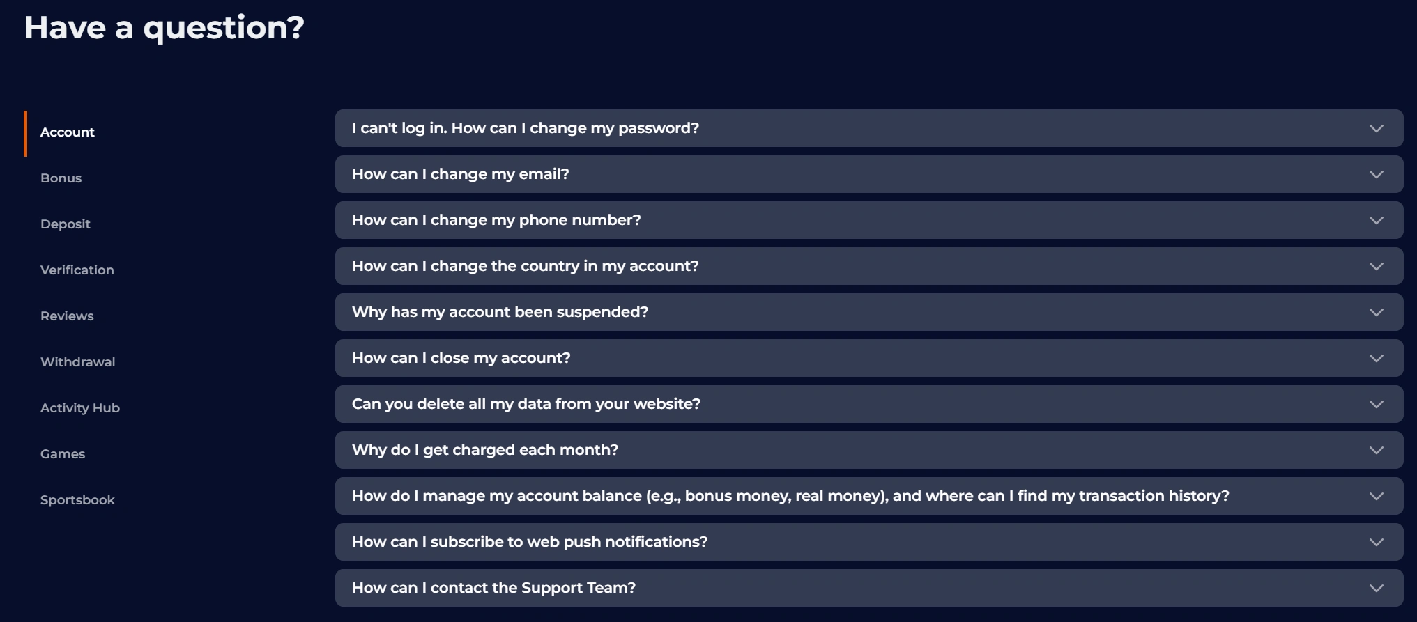 Customer support at Ninecasino